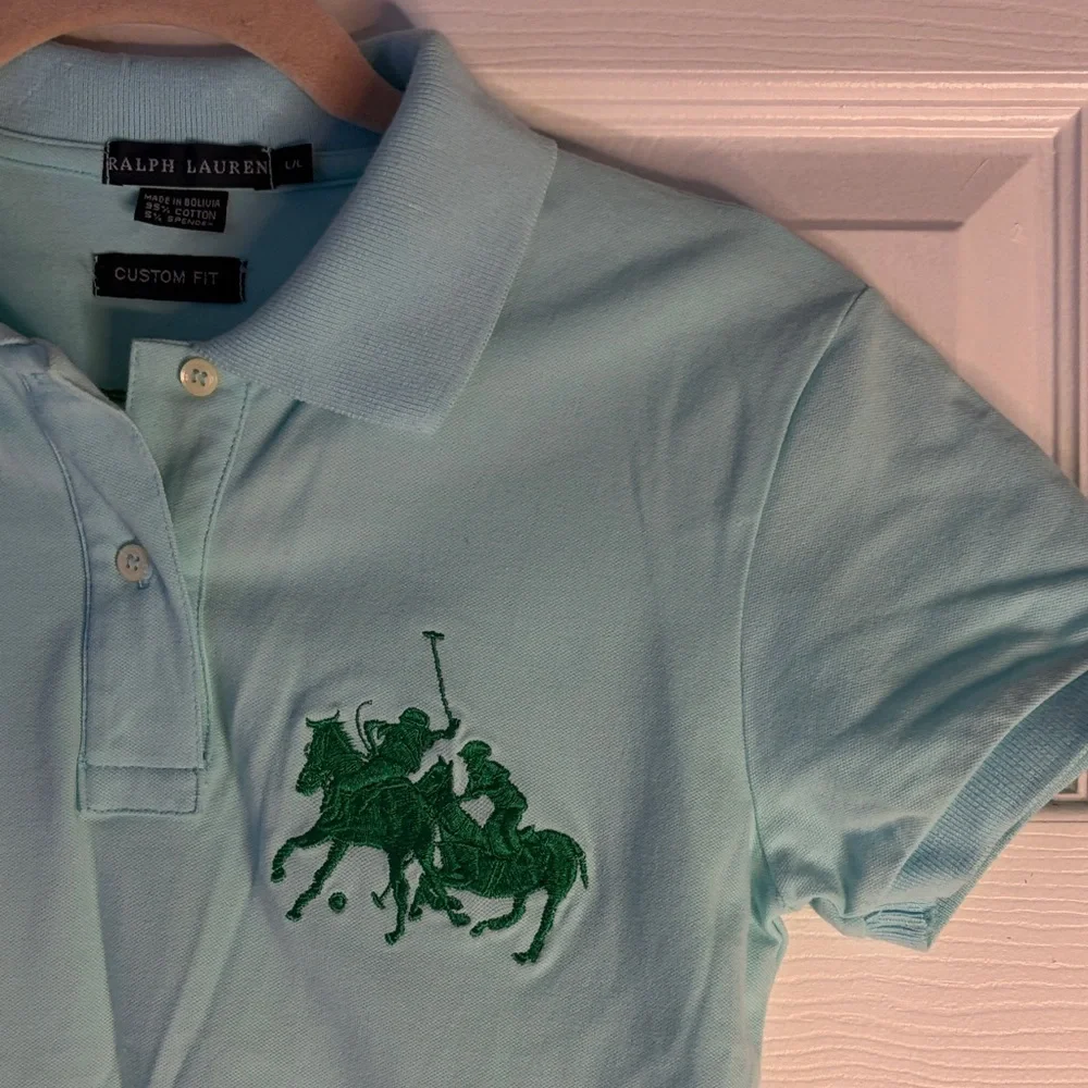 Ralph Lauren Girls Aqua Polo Shirt with Large Logo size Large